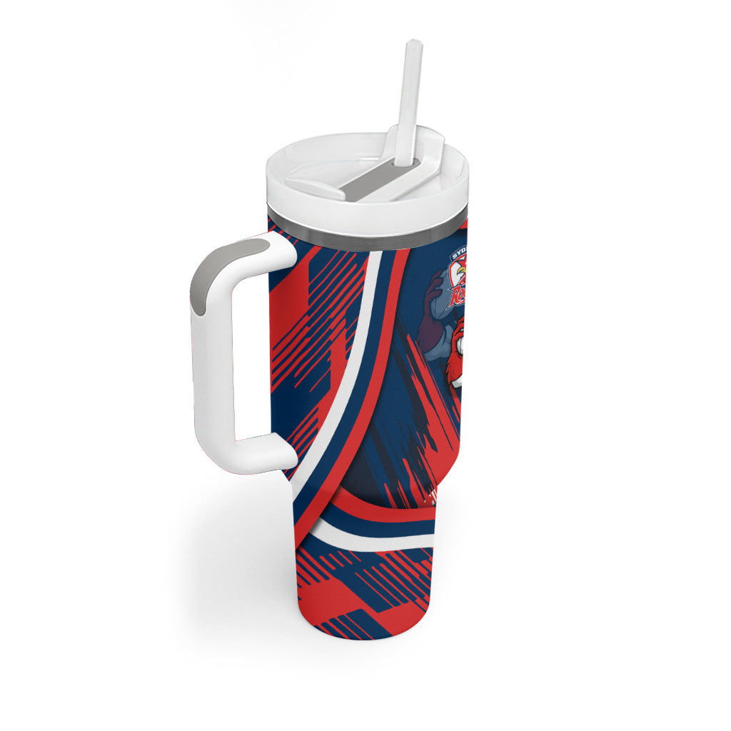 Roosters Rugby Mascot Tumbler With Handle Fierce Athlete Graphic in Sports Style