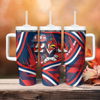 Roosters Rugby Mascot Tumbler With Handle Fierce Athlete Graphic in Sports Style