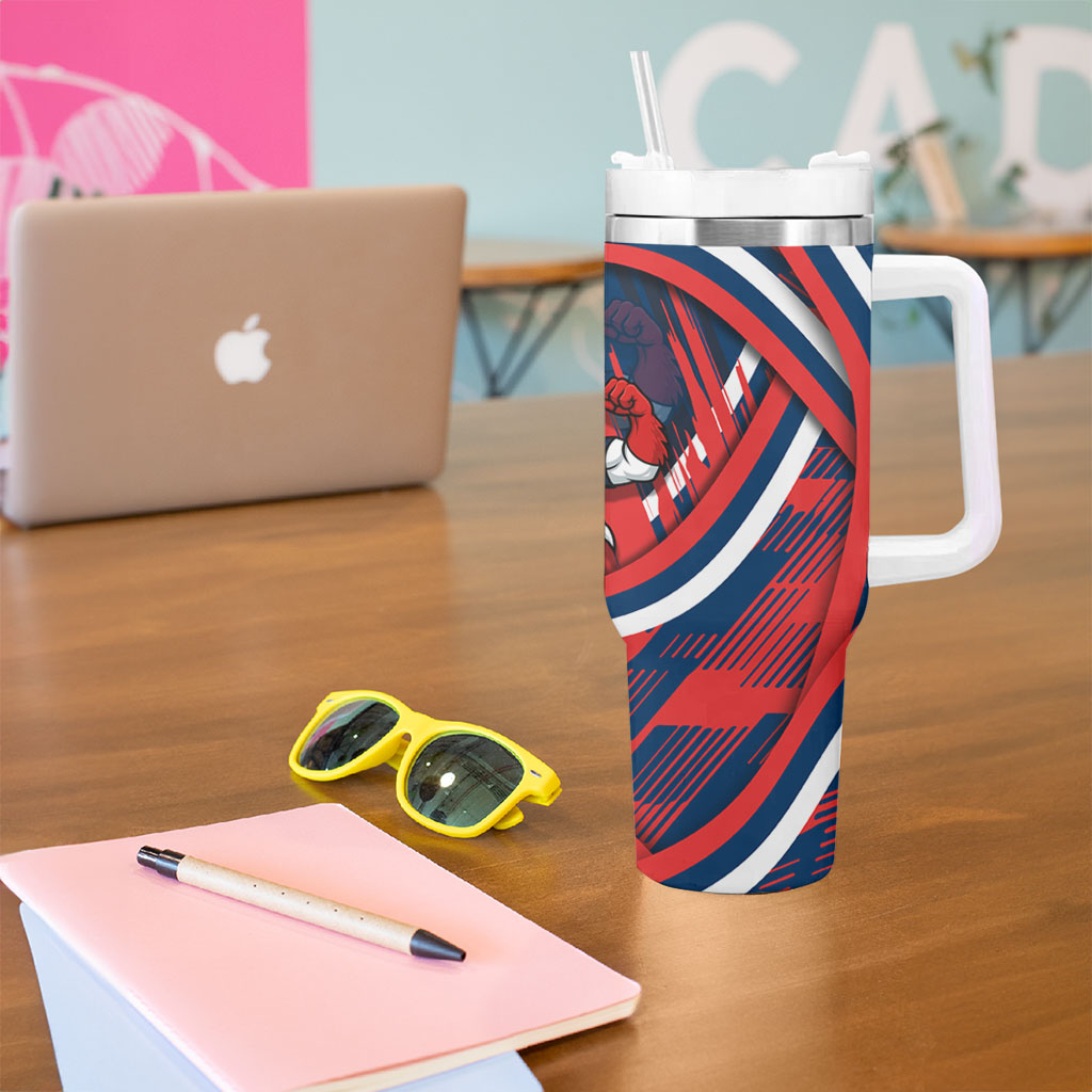 Roosters Rugby Mascot Tumbler With Handle Fierce Athlete Graphic in Sports Style