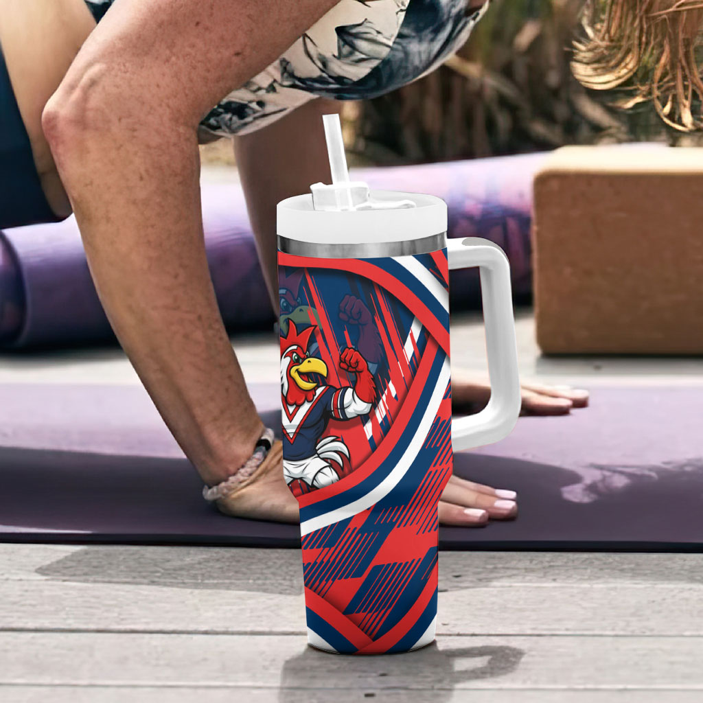 Roosters Rugby Mascot Tumbler With Handle Fierce Athlete Graphic in Sports Style