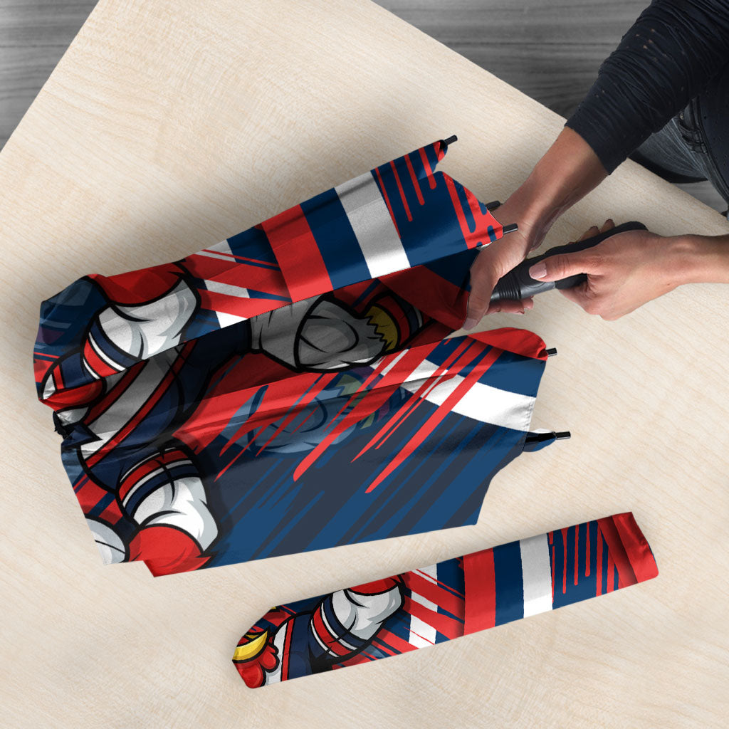 Roosters Rugby Mascot Umbrella Fierce Athlete Graphic in Sports Style