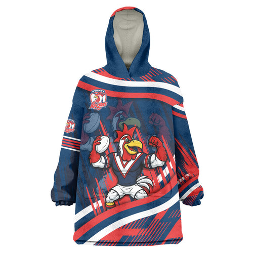 Roosters Rugby Mascot Wearable Blanket Hoodie Fierce Athlete Graphic in Sports Style