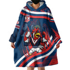 Roosters Rugby Mascot Wearable Blanket Hoodie Fierce Athlete Graphic in Sports Style