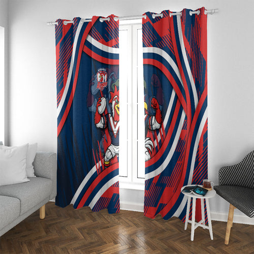 Roosters Rugby Mascot Window Curtain Fierce Athlete Graphic in Sports Style