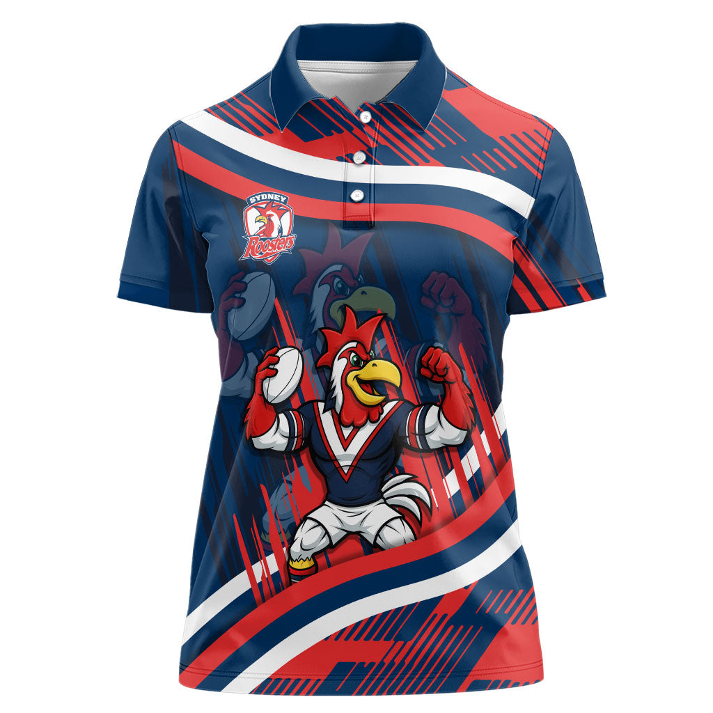 Roosters Rugby Mascot Women Polo Shirt Fierce Athlete Graphic in Sports Style