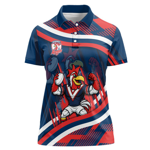 Roosters Rugby Mascot Women Polo Shirt Fierce Athlete Graphic in Sports Style