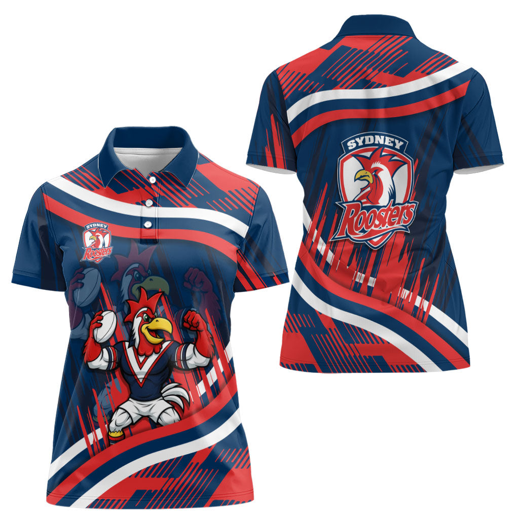 Roosters Rugby Mascot Women Polo Shirt Fierce Athlete Graphic in Sports Style