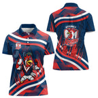 Roosters Rugby Mascot Women Polo Shirt Fierce Athlete Graphic in Sports Style