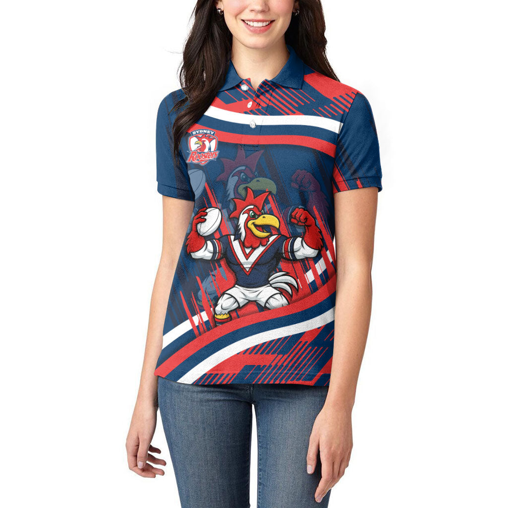 Roosters Rugby Mascot Women Polo Shirt Fierce Athlete Graphic in Sports Style