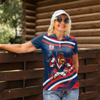 Roosters Rugby Mascot Women Polo Shirt Fierce Athlete Graphic in Sports Style