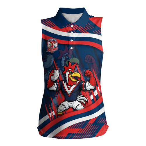 Roosters Rugby Mascot Women Sleeveless Polo Shirt Fierce Athlete Graphic in Sports Style