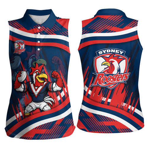 Roosters Rugby Mascot Women Sleeveless Polo Shirt Fierce Athlete Graphic in Sports Style