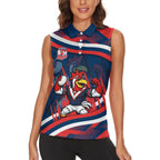 Roosters Rugby Mascot Women Sleeveless Polo Shirt Fierce Athlete Graphic in Sports Style
