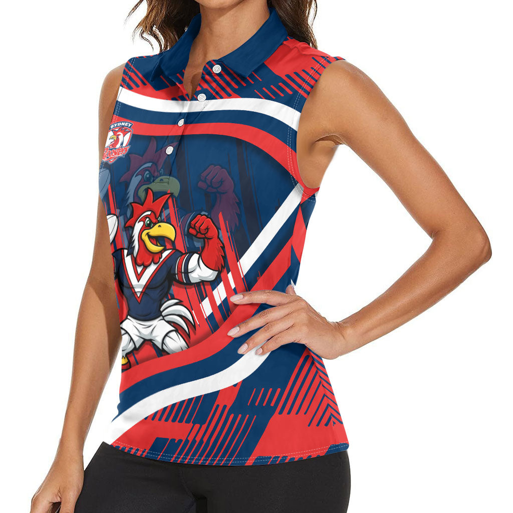 Roosters Rugby Mascot Women Sleeveless Polo Shirt Fierce Athlete Graphic in Sports Style