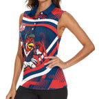 Roosters Rugby Mascot Women Sleeveless Polo Shirt Fierce Athlete Graphic in Sports Style
