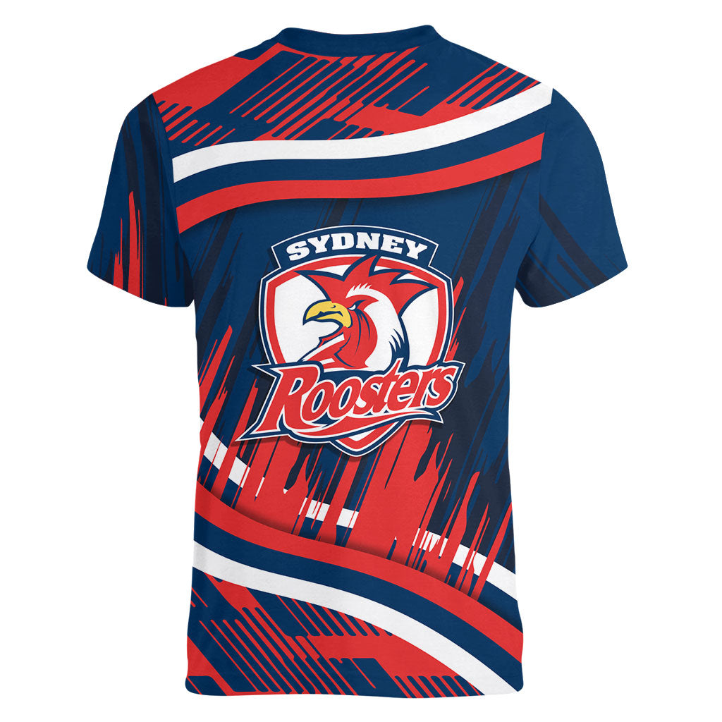 Roosters Rugby Mascot Women V-Neck T-Shirt Fierce Athlete Graphic in Sports Style