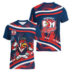 Roosters Rugby Mascot Women V-Neck T-Shirt Fierce Athlete Graphic in Sports Style
