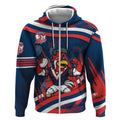 Roosters Rugby Mascot Zip Hoodie Fierce Athlete Graphic in Sports Style
