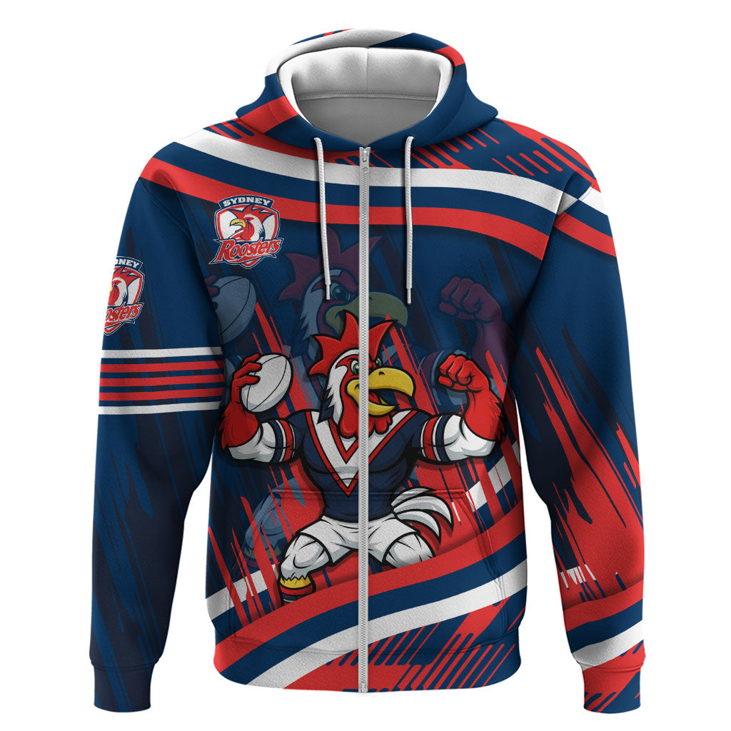 Roosters Rugby Mascot Zip Hoodie Fierce Athlete Graphic in Sports Style