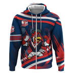 Roosters Rugby Mascot Zip Hoodie Fierce Athlete Graphic in Sports Style