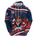 Roosters Rugby Mascot Zip Hoodie Fierce Athlete Graphic in Sports Style