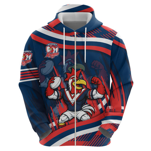 Roosters Rugby Mascot Zip Hoodie Fierce Athlete Graphic in Sports Style