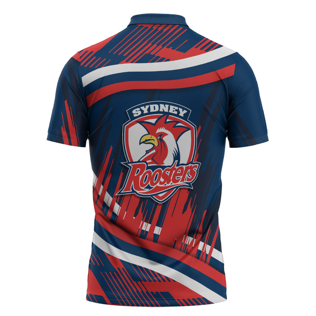 Roosters Rugby Mascot Zipper Polo Shirt Fierce Athlete Graphic in Sports Style