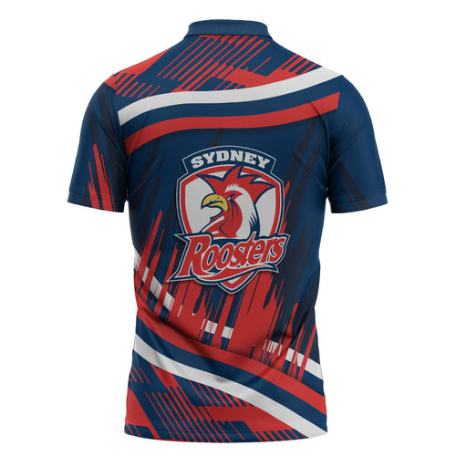 Roosters Rugby Mascot Zipper Polo Shirt Fierce Athlete Graphic in Sports Style