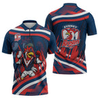 Roosters Rugby Mascot Zipper Polo Shirt Fierce Athlete Graphic in Sports Style