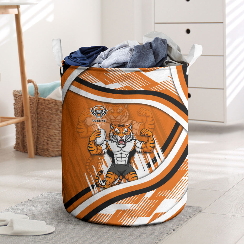 Wests Tigers Rugby Mascot Laundry Basket Fierce Athlete Graphic in Sports Style