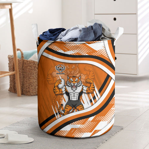 Wests Tigers Rugby Mascot Laundry Basket Fierce Athlete Graphic in Sports Style