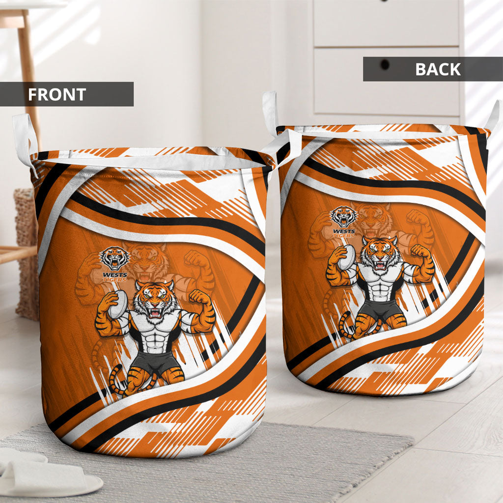 Wests Tigers Rugby Mascot Laundry Basket Fierce Athlete Graphic in Sports Style