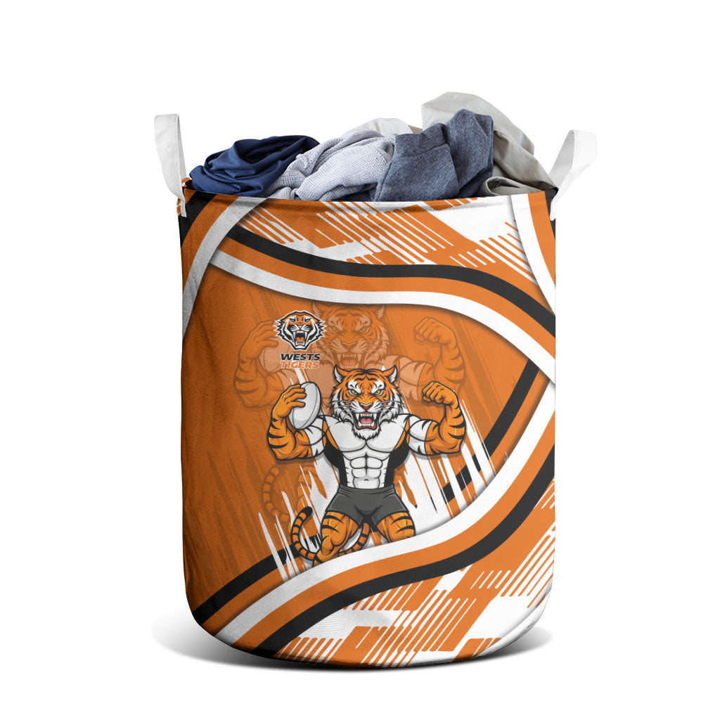 Wests Tigers Rugby Mascot Laundry Basket Fierce Athlete Graphic in Sports Style