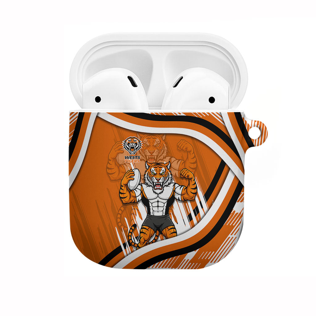 Wests Tigers Rugby Mascot AirPods Case Fierce Athlete Graphic in Sports Style