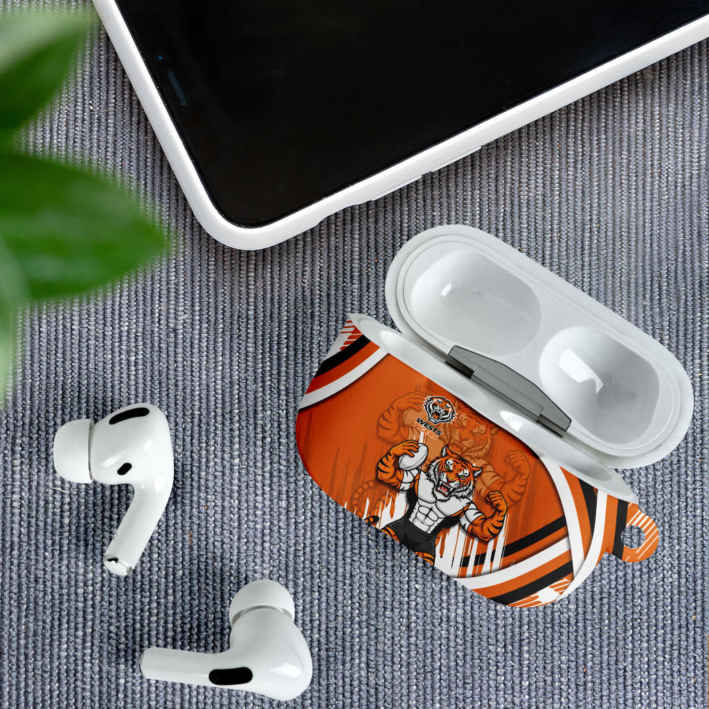 Wests Tigers Rugby Mascot AirPods Case Fierce Athlete Graphic in Sports Style