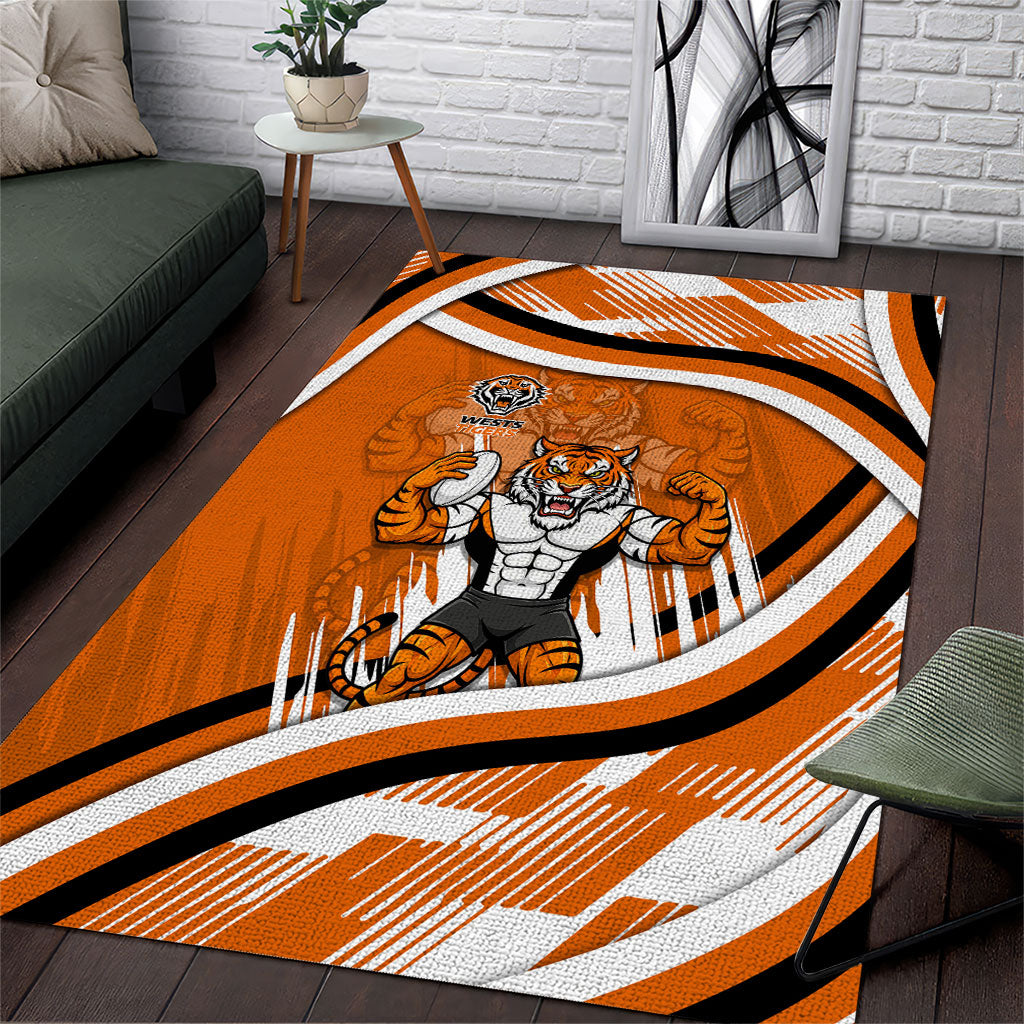 Wests Tigers Rugby Mascot Area Rug Fierce Athlete Graphic in Sports Style