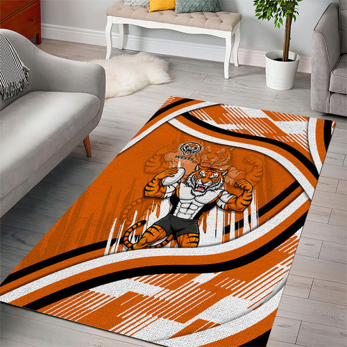 Wests Tigers Rugby Mascot Area Rug Fierce Athlete Graphic in Sports Style