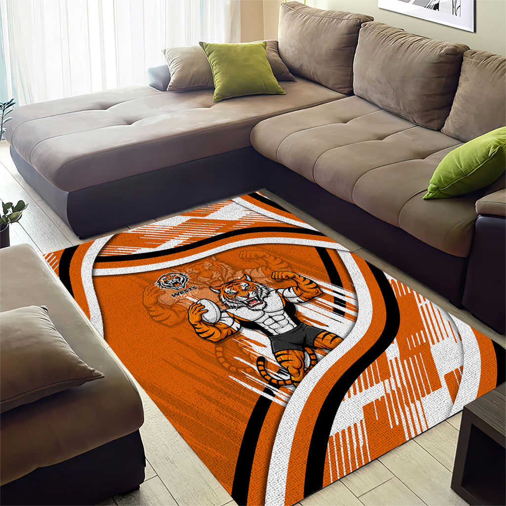 Wests Tigers Rugby Mascot Area Rug Fierce Athlete Graphic in Sports Style