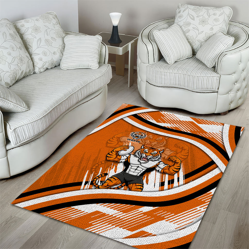 Wests Tigers Rugby Mascot Area Rug Fierce Athlete Graphic in Sports Style