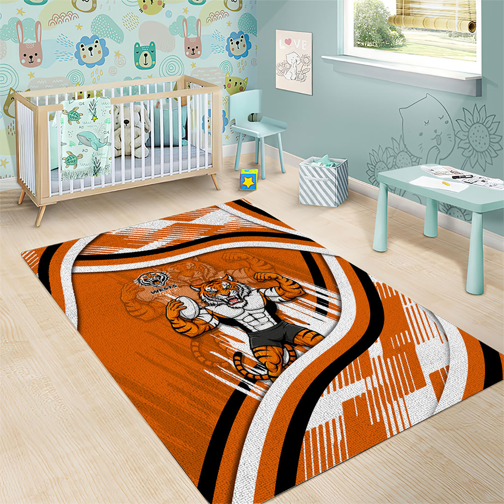 Wests Tigers Rugby Mascot Area Rug Fierce Athlete Graphic in Sports Style
