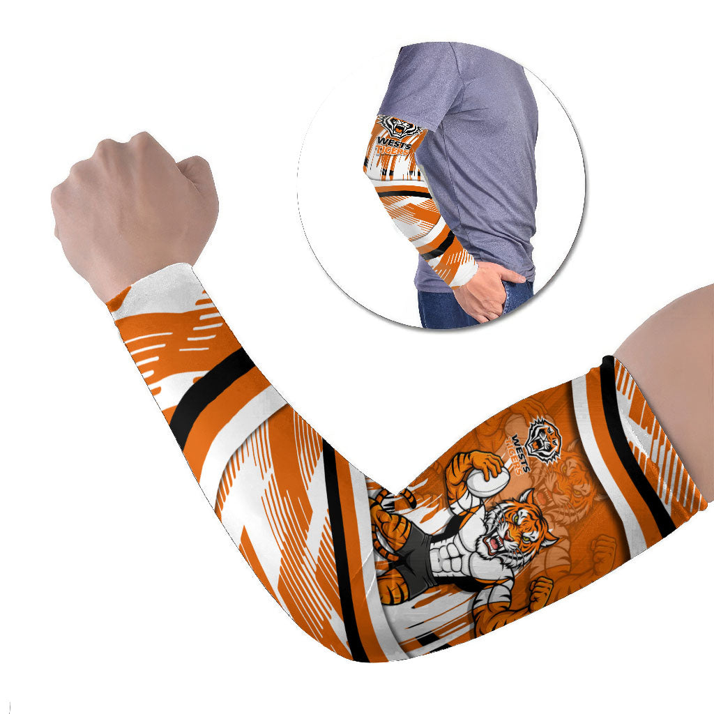 Wests Tigers Rugby Mascot Arm Sleeves Fierce Athlete Graphic in Sports Style