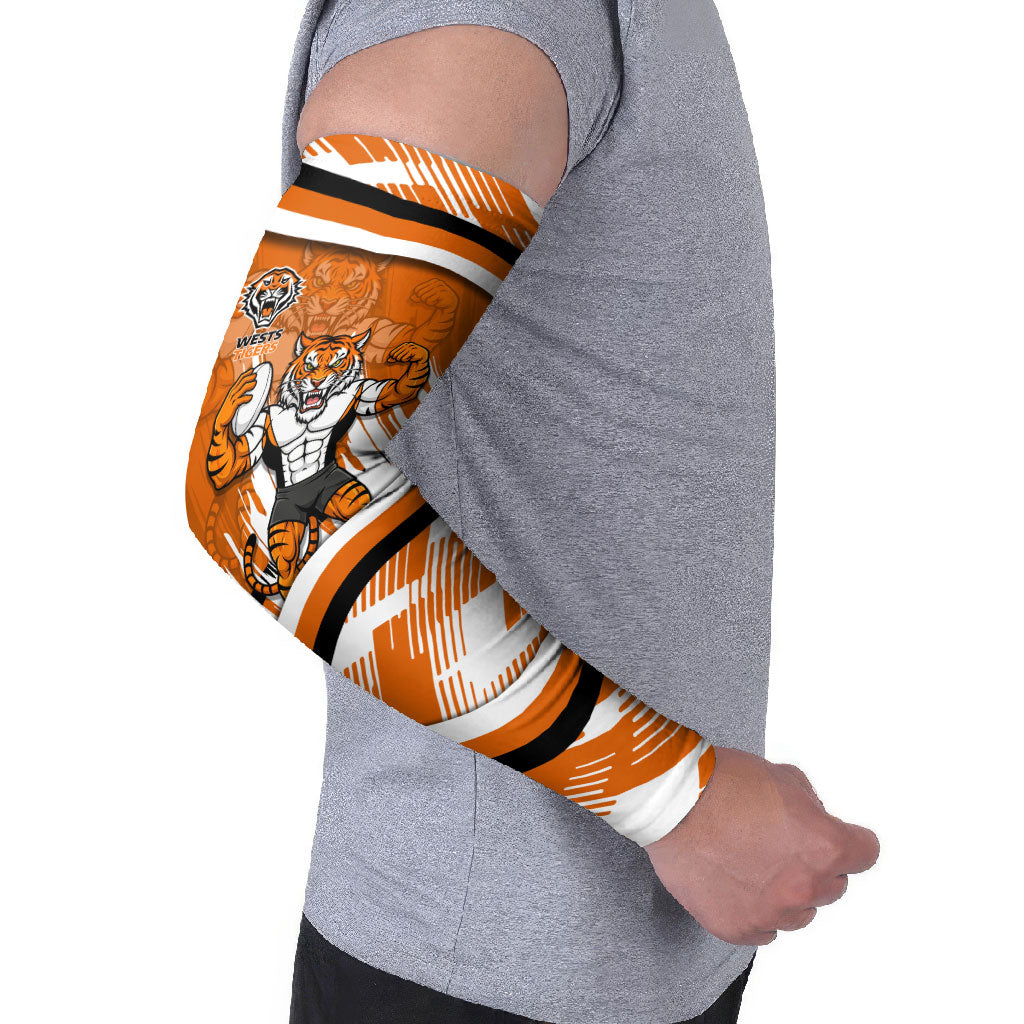 Wests Tigers Rugby Mascot Arm Sleeves Fierce Athlete Graphic in Sports Style