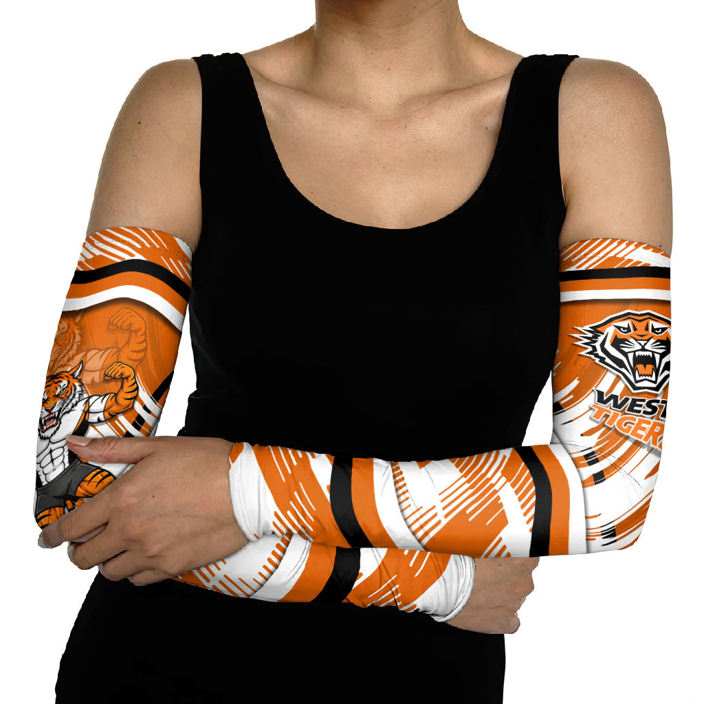 Wests Tigers Rugby Mascot Arm Sleeves Fierce Athlete Graphic in Sports Style
