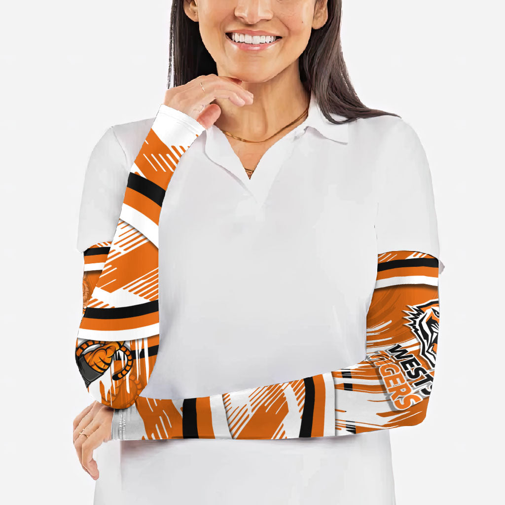 Wests Tigers Rugby Mascot Arm Sleeves Fierce Athlete Graphic in Sports Style