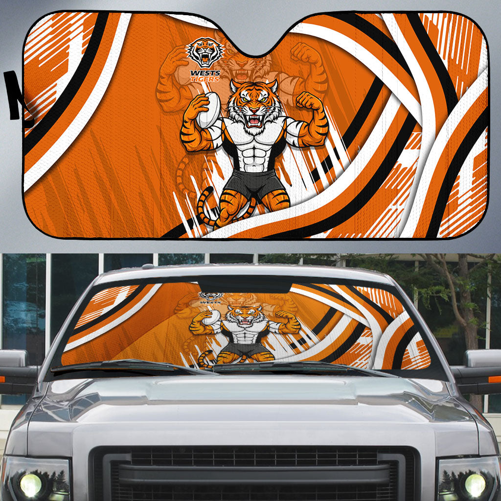 Wests Tigers Rugby Mascot Auto Sun Shade Fierce Athlete Graphic in Sports Style