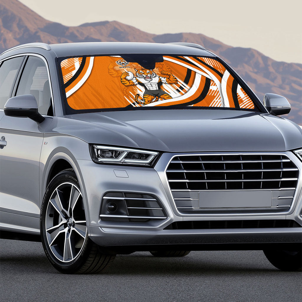 Wests Tigers Rugby Mascot Auto Sun Shade Fierce Athlete Graphic in Sports Style