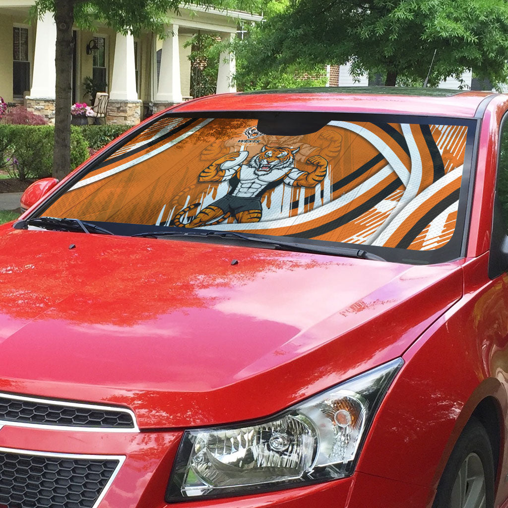Wests Tigers Rugby Mascot Auto Sun Shade Fierce Athlete Graphic in Sports Style