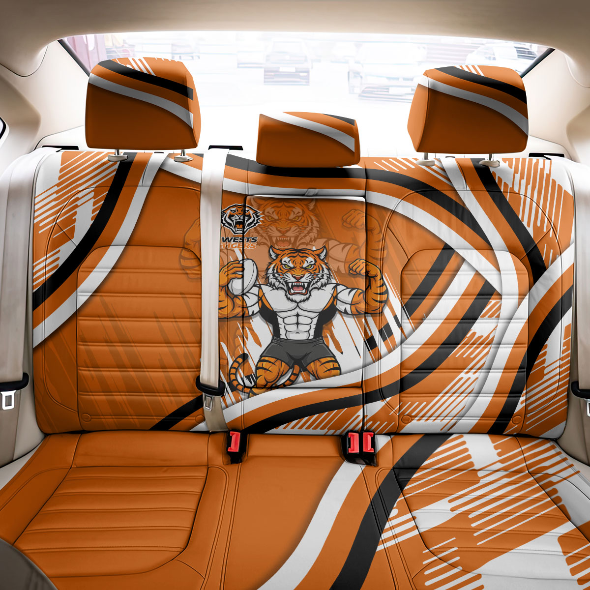 Wests Tigers Rugby Mascot Back Car Seat Cover Fierce Athlete Graphic in Sports Style