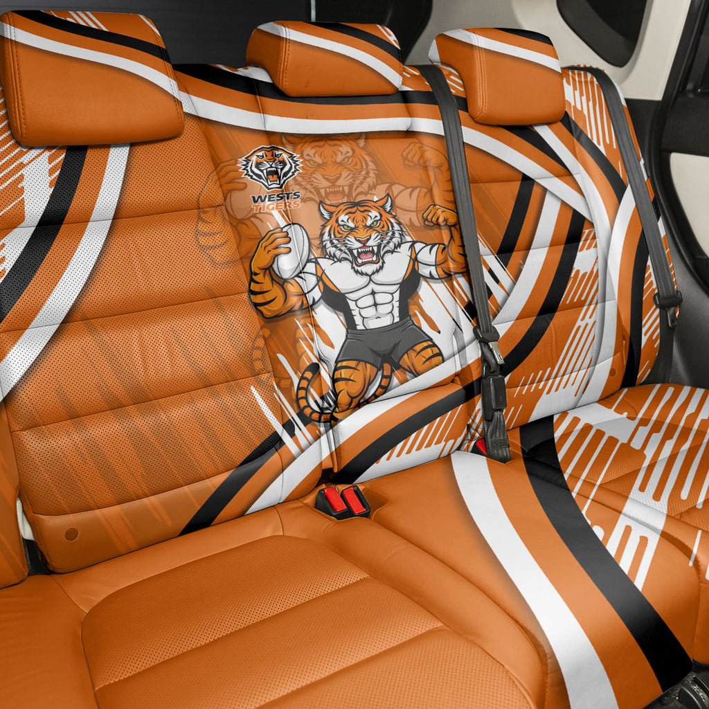 Wests Tigers Rugby Mascot Back Car Seat Cover Fierce Athlete Graphic in Sports Style