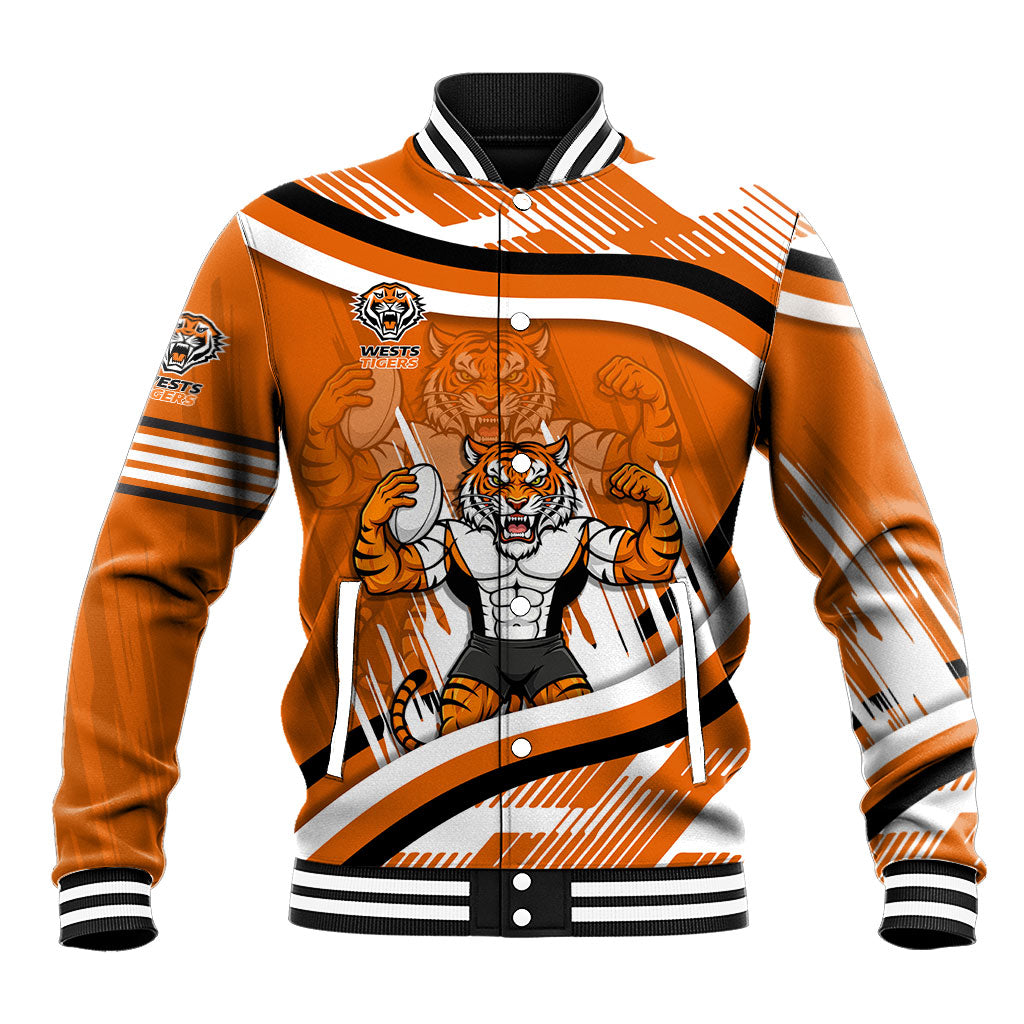 Wests Tigers Rugby Mascot Baseball Jacket Fierce Athlete Graphic in Sports Style